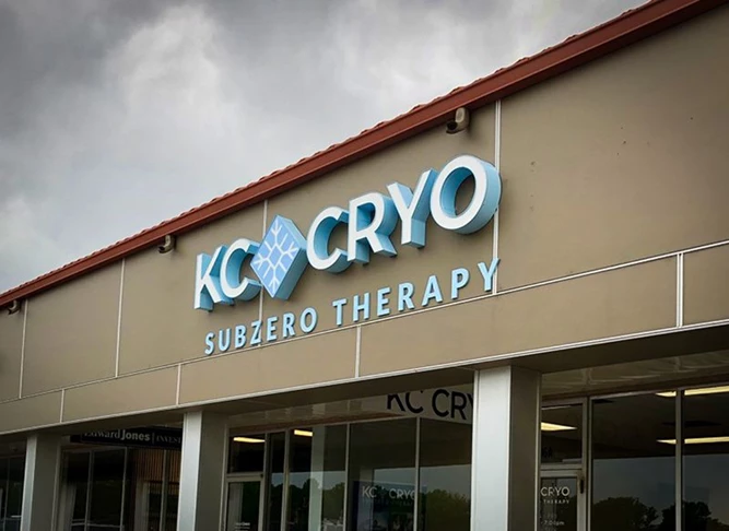 Exterior Illuminated Channel Letters for KC Cryo in Lees Summit, Missouri