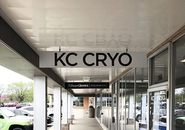 Exterior Hanging Metal Sign for KC Cryo in Lees Summit, Missouri