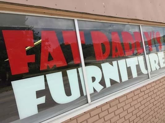 Second-Surface Window Graphics for Fat Daddys Furniture in Kansas City, Kansas