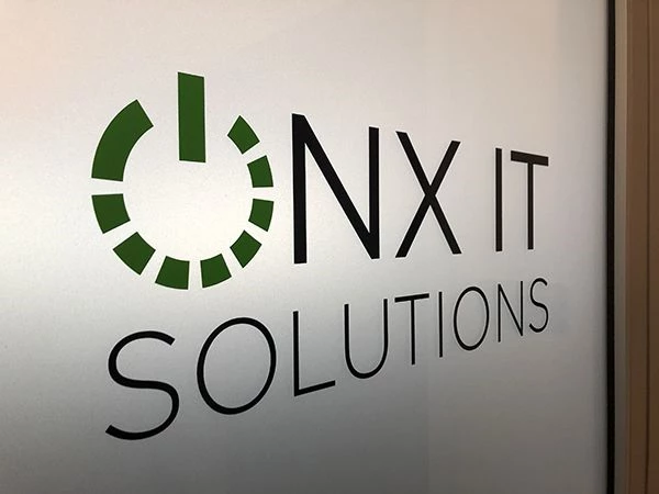 Frosted Door Vinyl with Full Color Logo Graphic for ONX IT Solutions in Kansas City, Missouri
