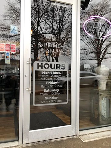 Frosted Door Graphics for Prime Sushi in Kansas City, Missouri