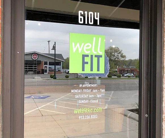 Full Color Cut Vinyl Door Logo and Door Hours for WellFIT in Mission, Kansas