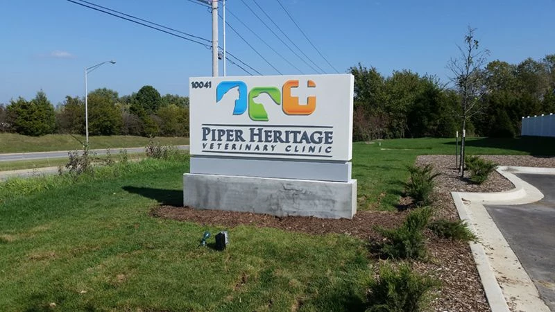 Exterior Monument Sign with Dimensional Logo and Letters for Piper Heritage Veterinary Clinic in Kansas City, Kansas