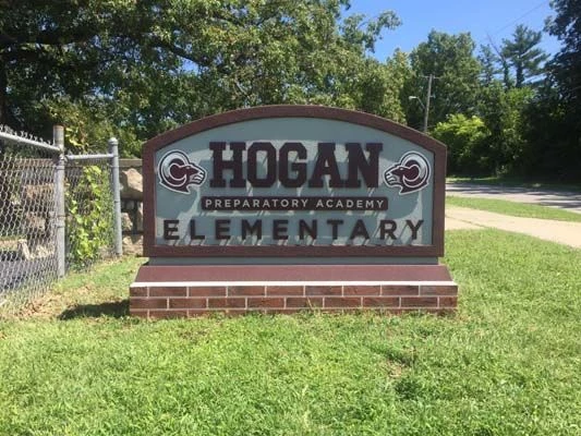 Exterior HDU Foam Monument Sign for Hogan Preparatory Academy in Kansas City, Missouri