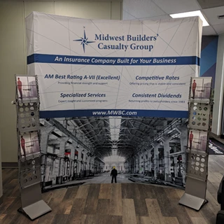 Curved Fabric Backdrop and Literature Racks for Midwest Builders Casualty in Kansas City, Missouri