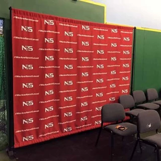 Full Color 8x10 Step and Repeat Backdrop with Hardware for Next Level Sports in Grain Valley, Missouri