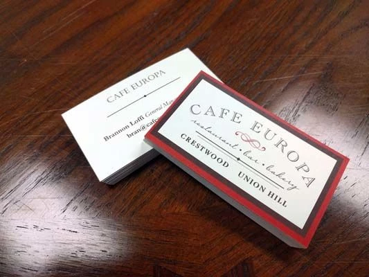 Double Sided Full Color Natural Business Cards for Cafe Europa in Kansas City, Missouri