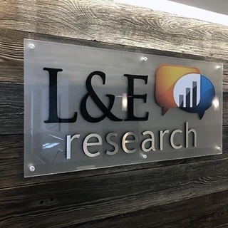 Frosted Acrylic Dimensional Lobby Sign for L&E Research in Kansas City, Missouri
