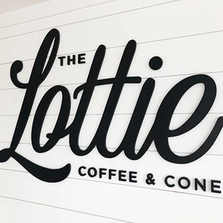 Interior Black PVC Dimensional Sign for The Lottie Coffee & Cone in Lake Lotawana, Missouri