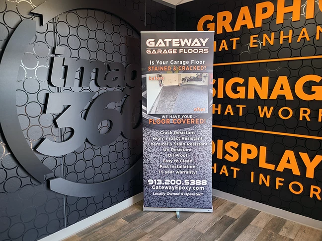 Retractable Banner Stand for Gateway Garage Floors in Stilwell, Kansas