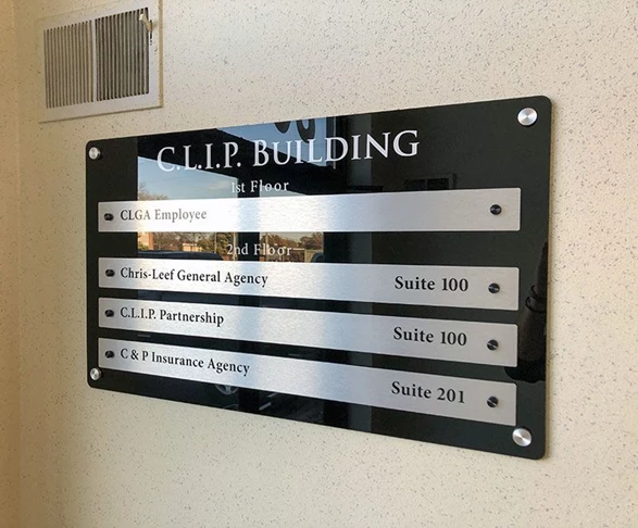 Interior Acrylic Directory Sign for Chris-Leef General Agency in Shawnee Mission, Kansas