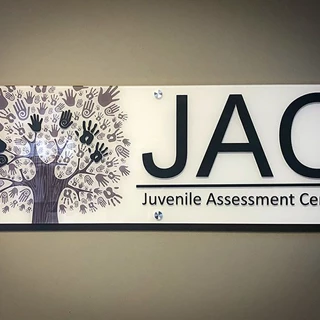 Interior Acrylic Sign with Second Surface Graphic and Custom Painted Dimensional Letters for 16th Circuit Court Family Division in Kansas City, Missouri