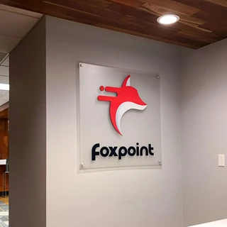 Interior Frosted Acrylic Dimensional Sign with Brushed Silver Standoffs for Foxpoint Trucks in Prairie Village, Kansas