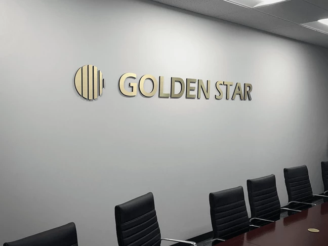 Interior Brushed Metal Dimensional Sign Installation for Golden Star in Lenexa, Kansas