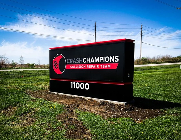 Exterior Illuminated Monument Sign for Crash Champions in Platte City, Missouri