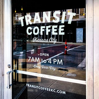 2nd Surface Cut White Vinyl for Transit Coffee in Kansas City, Missouri