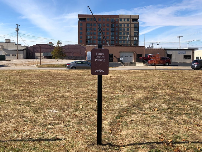 Exterior Resident Parking Sign for The Oxbow Apartments in North Kansas City, Missouri