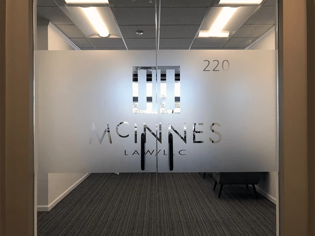 Interior Frosted Privacy Film for Entry for McInnes Law LLC in Prairie Village, Kansas