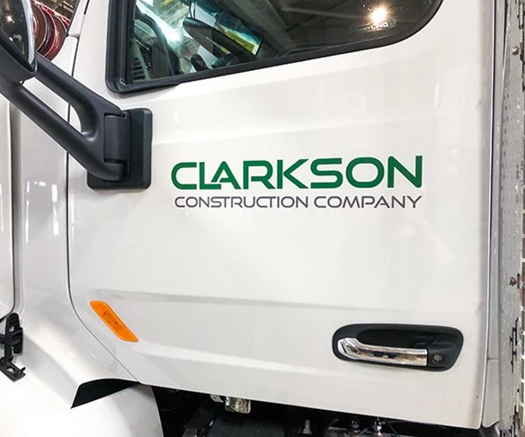 Full Color Vinyl Vehicle Door Decal for Semi Truck for Clarkson Construction Company in Kansas City, Missouri