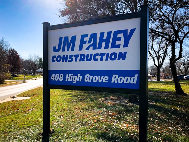 Exterior Post and Panel Sign for Fahey Construction in Grandview, Missouri
