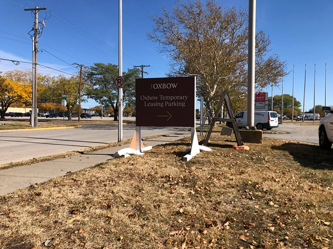 Exterior Post and Panel Sign for The Oxbow Apartments in North Kansas City, Missouri