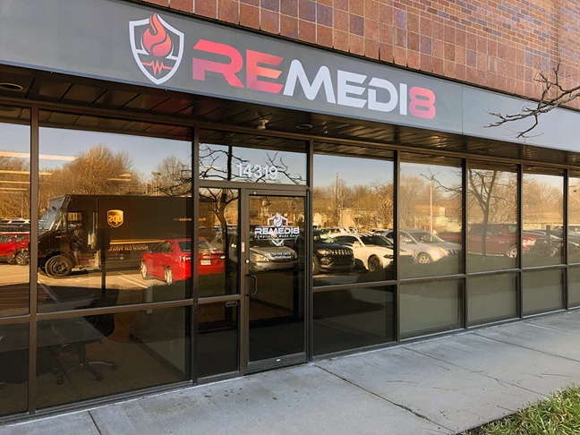 Exterior Building and Door Vinyl for Remedi8 in Lenexa, Kansas