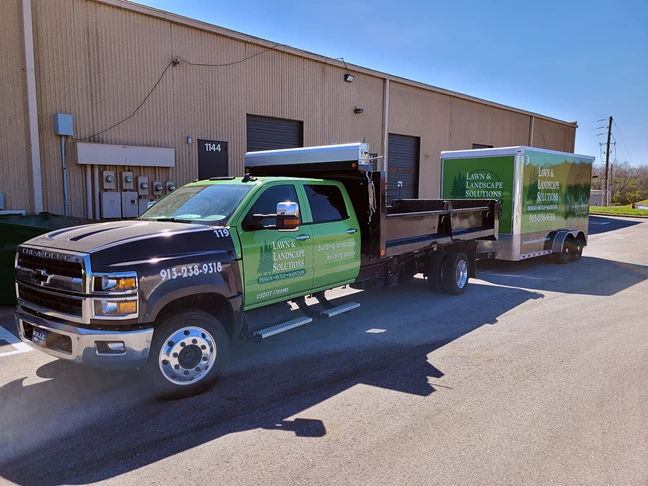 Full Truck and Trailer Wrap for Lawn & Landscape Solutions in Bucyrus, KS