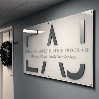 Dimensional Acrylic Sign with Brushed Silver Standoffs for Family Court Services in Kansas City, Missouri