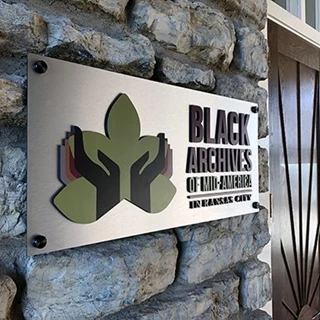 Brushed Metal Interior Sign with Dimensional Acrylic and Standoffs for Black Archives of Mid-America in Kansas City, Missouri