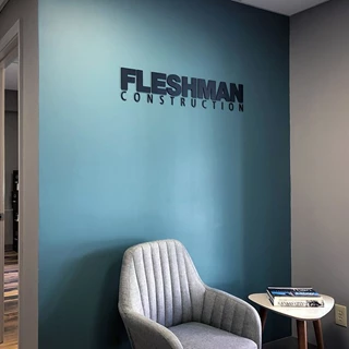 Interior Dimensional Black PVC Logo Letters for Fleshman Construction in Liberty, Missouri