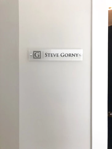 Frosted Acrylic Name Sign for The Gorny Law Firm in Kansas City, Missouri