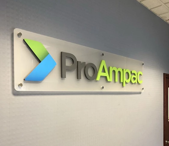 Interior Dimensional Acrylic Sign with Polished Standoffs for Proampac in Kansas City, Missouri