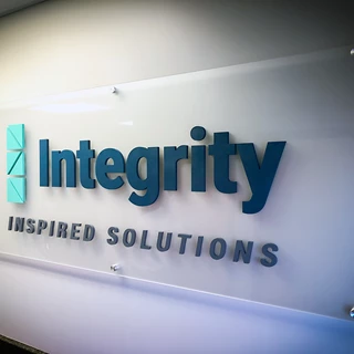 Interior Frosted Acrylic with Custom Painted Dimensional Logo for Integrity Inspired Solutions in Overland Park, Kansas