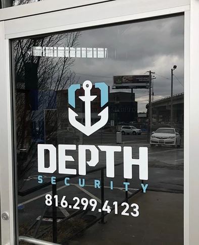 Exterior Cut Vinyl Door Decal for Depth Security in Kansas City, Missouri