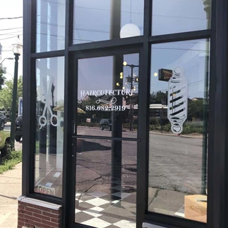 Frosted Window Decals for Haircutecture in Kansas City, Missouri