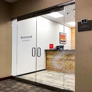 Interior Cut White Vinyl Glass Entry Graphics for Westwood Professional Services in Overland Park, Kansas