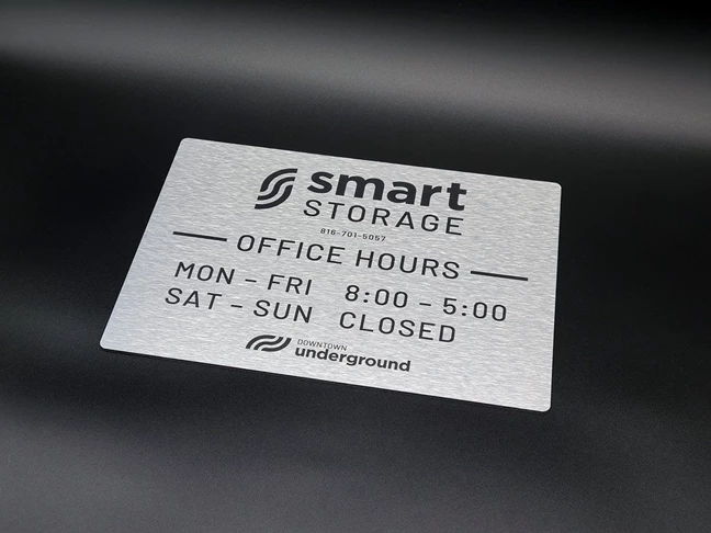 Interior Brushed Metal Sign for Smart Storage in Kansas City, Missouri