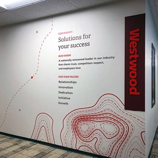 Interior Wall Vinyl with Dimensional Acrylic Sign for Westwood Professional Services in Overland Park, Kansas