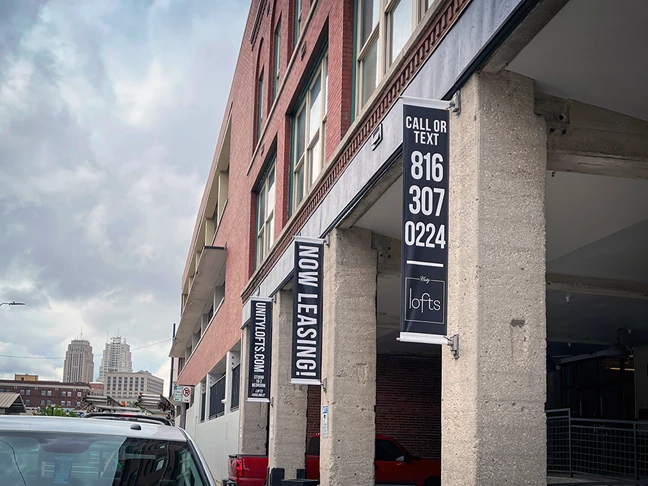 Exterior Pole Banners for Unity Lofts in Kansas City, Missouri