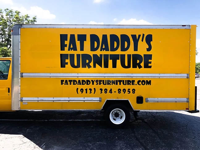 Box Truck Vinyl Vehicle Graphic Lettering for Fat Daddys Furniture in Kansas City, Kansas