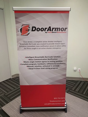 Tabletop Retractable Banner Stand for Fire Door Solutions in Stilwell, Kansas