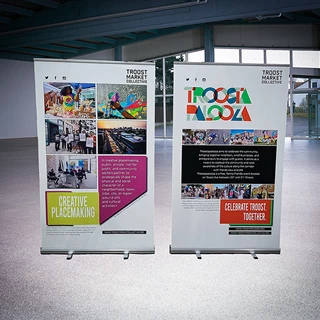Retractable Banner Stands for Troost Market Collective in Kansas City, Missouri