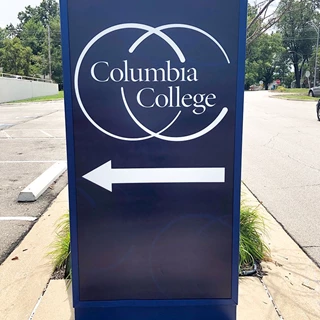 Exterior Illuminated Wayfinding Cabinet for Columbia College in Kansas City, Missouri