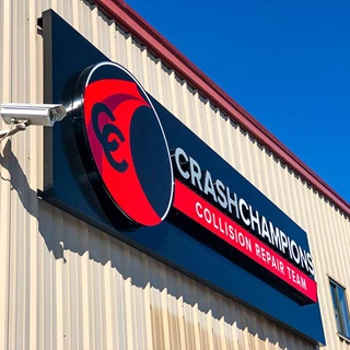 Exterior Illuminated Channel Letter Sign on Metal Pan for Crash Champions in Pleasant Valley, Missouri
