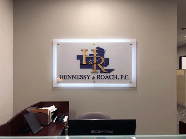 Interior Illuminated Dimensional Lobby Office Reception Sign for Hennessy & Roach