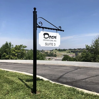 Exterior Metal Post with Scroll Bracket and Routed Metal Sign Panel for Dean Realty in Kansas City, Missouri in Kansas City