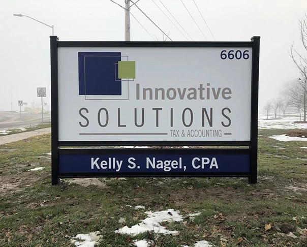 Exterior Metal Post and Panel Sign for Innovative Solutions in North Kansas City, Missouri