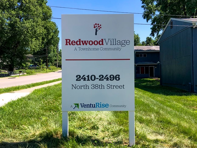 Exterior Aluminum Post and Panel Signs for Redwood Village in Kansas City, Kansas