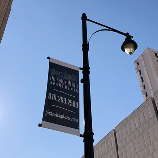 Exterior Pole Banners for Pickwick Plaza in Kansas City, Missouri