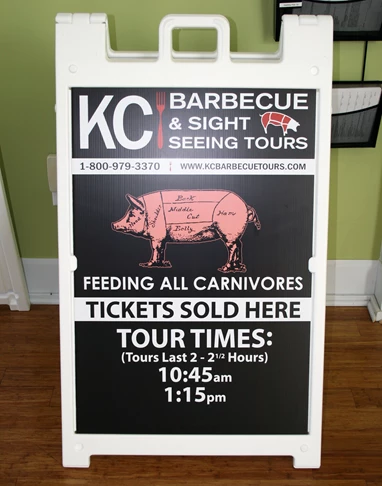 Exterior Plastic A-Frame Sidewalk Sign for KC BBQ Tours